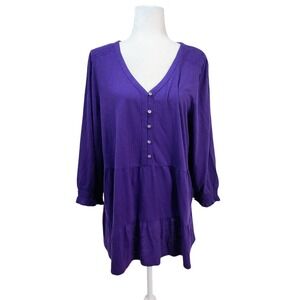 J Jill Purple‎ V Neck Tunic Top Everyday Comfy Relaxed Fit Casual Women's Size L